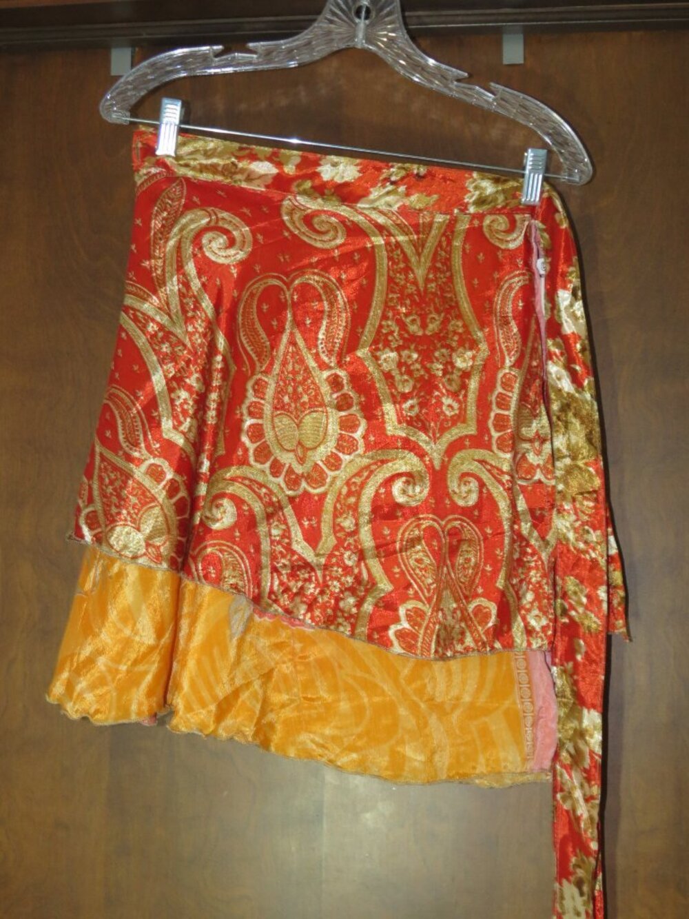 Darn Good Yarn Sari Silk Wrap Skirt XL 14-20 Mini Reversible